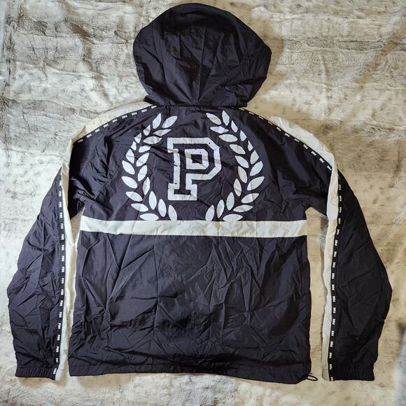 Victoria's Secret PINK Black and White Half-Zip Hooded Anorak Windbreaker Jacket - Picture 7 of 8
